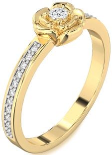 Diamond Gold Flower Round Pave Promise Ring
