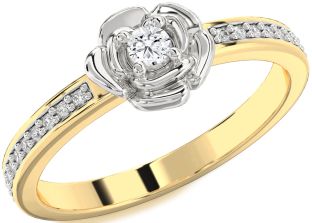 Diamond Platinum & Yellow Gold Flower Round Pave Promise Ring