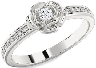Diamond White Gold Flower Round Pave Promise Ring
