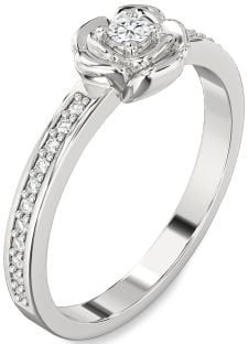 Diamond White Gold Flower Round Pave Promise Ring