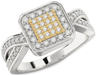 Diamond Silver & 10K gold Round Pave Promise Ring