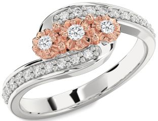 Diamond Silver & 10K Rose Gold Round Two Stone Ring