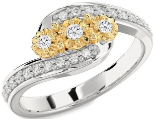 Diamond Silver & 10K gold Round Two Stone Ring