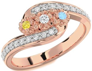 Diamond Rose Gold Silver Round Two Stone Mother's Ring