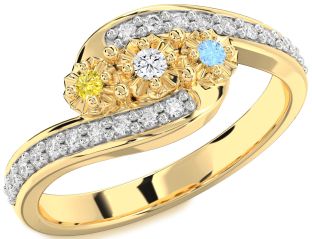 Diamond Gold Silver Round Two Stone Mother's Ring