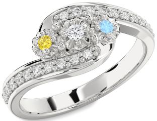 Diamond Silver Round Two Stone Mother's Ring
