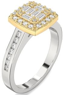Diamond Silver & 10K gold Baguette Pave Promise Ring