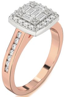Diamond Rose Gold Silver Baguette Pave Promise Ring