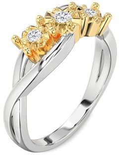 Diamond Silver & 10K gold Round Three Stone Engagement Ring