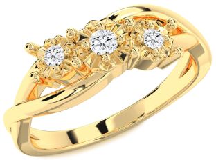 Diamond Gold Round Three Stone Engagement Ring