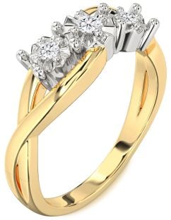 Diamond White Yellow Gold Round Three Stone Engagement Ring