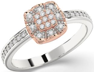Diamond Silver & 10K Rose Gold Round Promise Ring