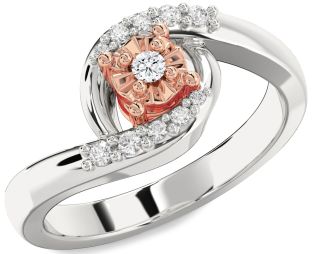 Diamond Silver & 10K Rose Gold Round Promise Ring