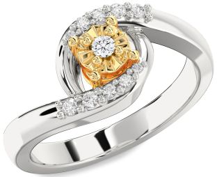 Diamond Silver & 10K gold Round Promise Ring