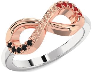 Black Diamond & Ruby White Rose Gold Infinity Round Promise Ring