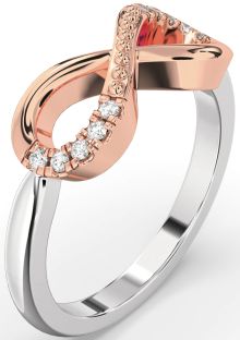 Diamond Silver & 10K Rose Gold Infinity Round Ring