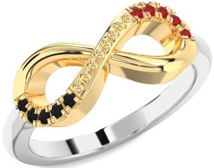 Black Diamond & Ruby White Yellow Gold Infinity Round Promise Ring