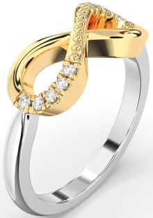 Diamond Silver & 10K gold Infinity Round Ring