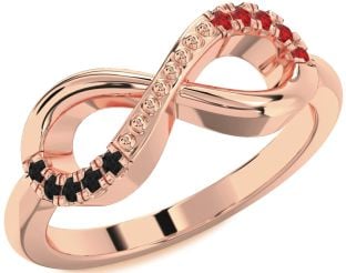 Black Diamond & Ruby Rose Gold Silver Infinity Round Promise Ring
