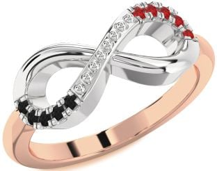 Black Diamond & Ruby Platinum & Rose Gold Infinity Round Promise Ring