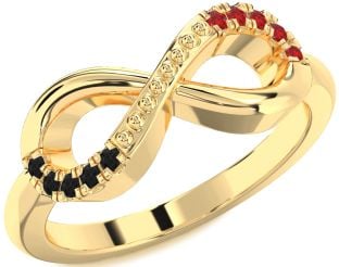Black Diamond & Ruby Gold Silver Infinity Round Promise Ring