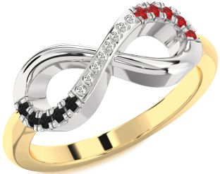 Black Diamond & Ruby White Yellow Gold Infinity Round Promise Ring