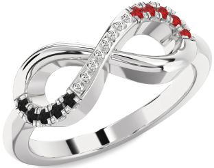Black Diamond & Ruby Platinum Infinity Round Promise Ring
