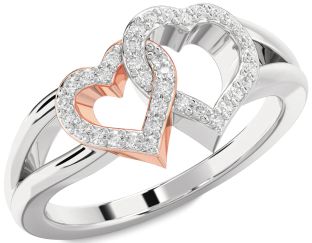 Diamond Silver & 10K Rose Gold Heart Ring