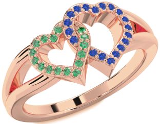 Emerald & Blue Sapphire Rose Gold Heart Promise Ring