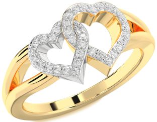 Diamond White Yellow Gold Heart Ring
