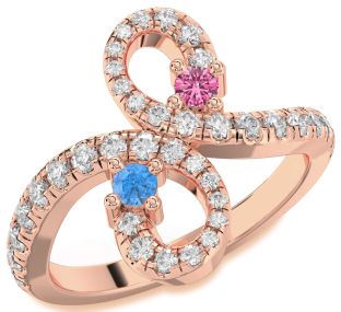 Diamond Rose Gold Silver Infinity Round Two Stone Pave Promise Ring