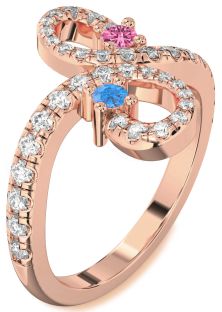 Diamond Rose Gold Infinity Round Two Stone Pave Promise Ring