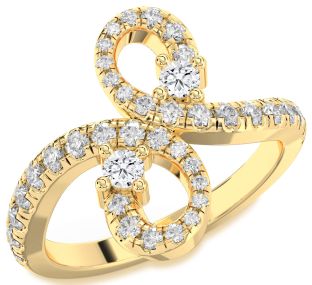 Diamond Gold Infinity Round Two Stone Pave Ring