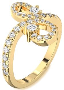 Diamond Gold Infinity Round Two Stone Pave Ring