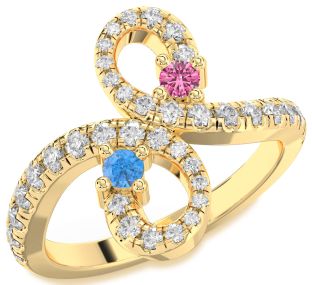 Diamond Gold Infinity Round Two Stone Pave Promise Ring