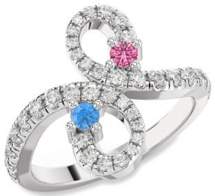 Diamond Platinum Infinity Round Two Stone Pave Promise Ring