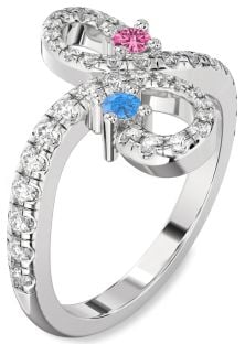 Diamond Platinum Infinity Round Two Stone Pave Promise Ring