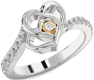 Diamond Silver & 10K gold Heart Ring