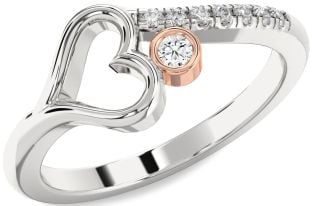 Diamond Silver & 10K Rose Gold Heart Promise Ring
