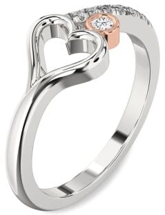Diamond Silver & 10K Rose Gold Heart Promise Ring
