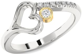 Diamond Silver & 10K gold Heart Promise Ring