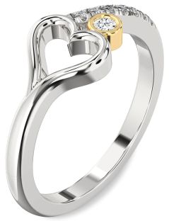 Diamond Silver & 10K gold Heart Promise Ring