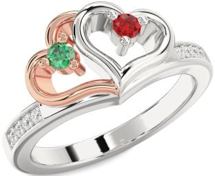 Diamond White Rose Gold Heart Two Stone Promise Ring