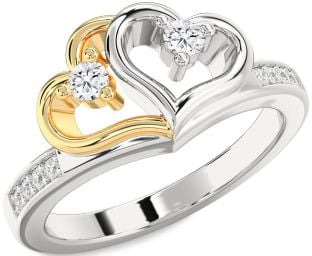 Diamond Silver & 10K gold Heart Two Stone Ring