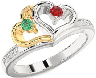 Diamond Platinum & Yellow Gold Heart Two Stone Promise Ring