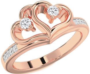 Diamond Rose Gold Heart Two Stone Ring