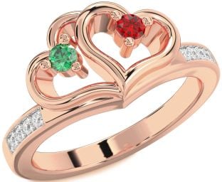 Diamond Rose Gold Heart Two Stone Promise Ring