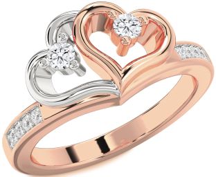 Diamond White Rose Gold Heart Two Stone Ring