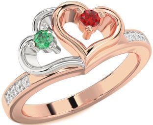 Diamond Platinum & Rose Gold Heart Two Stone Promise Ring