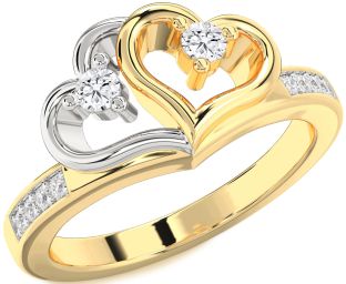 Diamond Platinum & Yellow Gold Heart Two Stone Ring